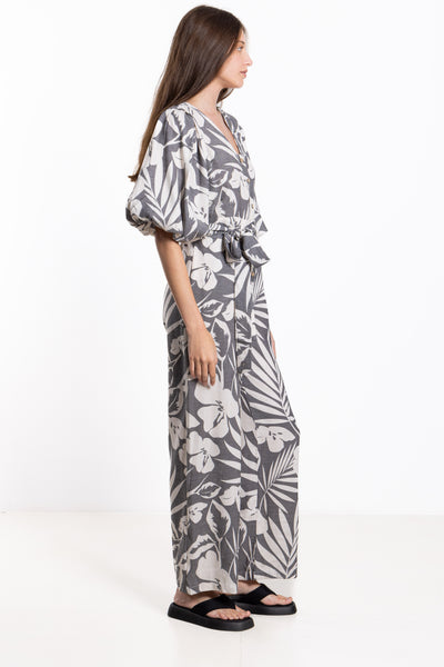 PRINTED LINEN BLEND JUMPSUIT