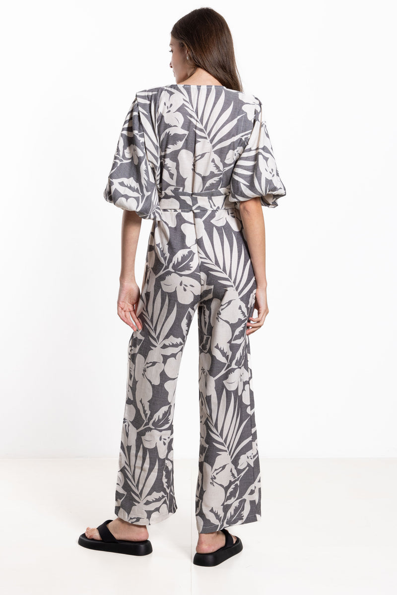 PRINTED LINEN BLEND JUMPSUIT