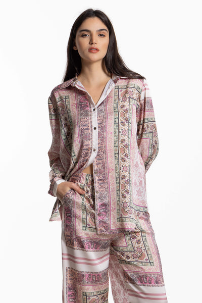 PRINTED SATIN SHIRT SET