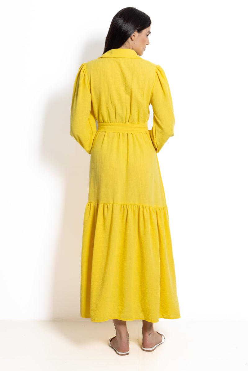 BELTED LINEN BLEND MAXI DRESS