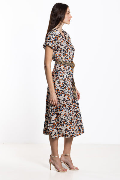 FLORAL PRINTED MIDI DRESS WITH BELT