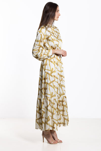 PRINTED MIDI SATIN DRESS