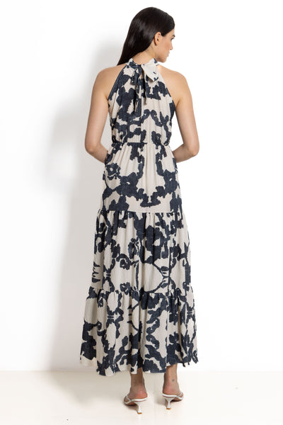 ABSTRACT PRINTED HALTER-NECK MAXI DRESS