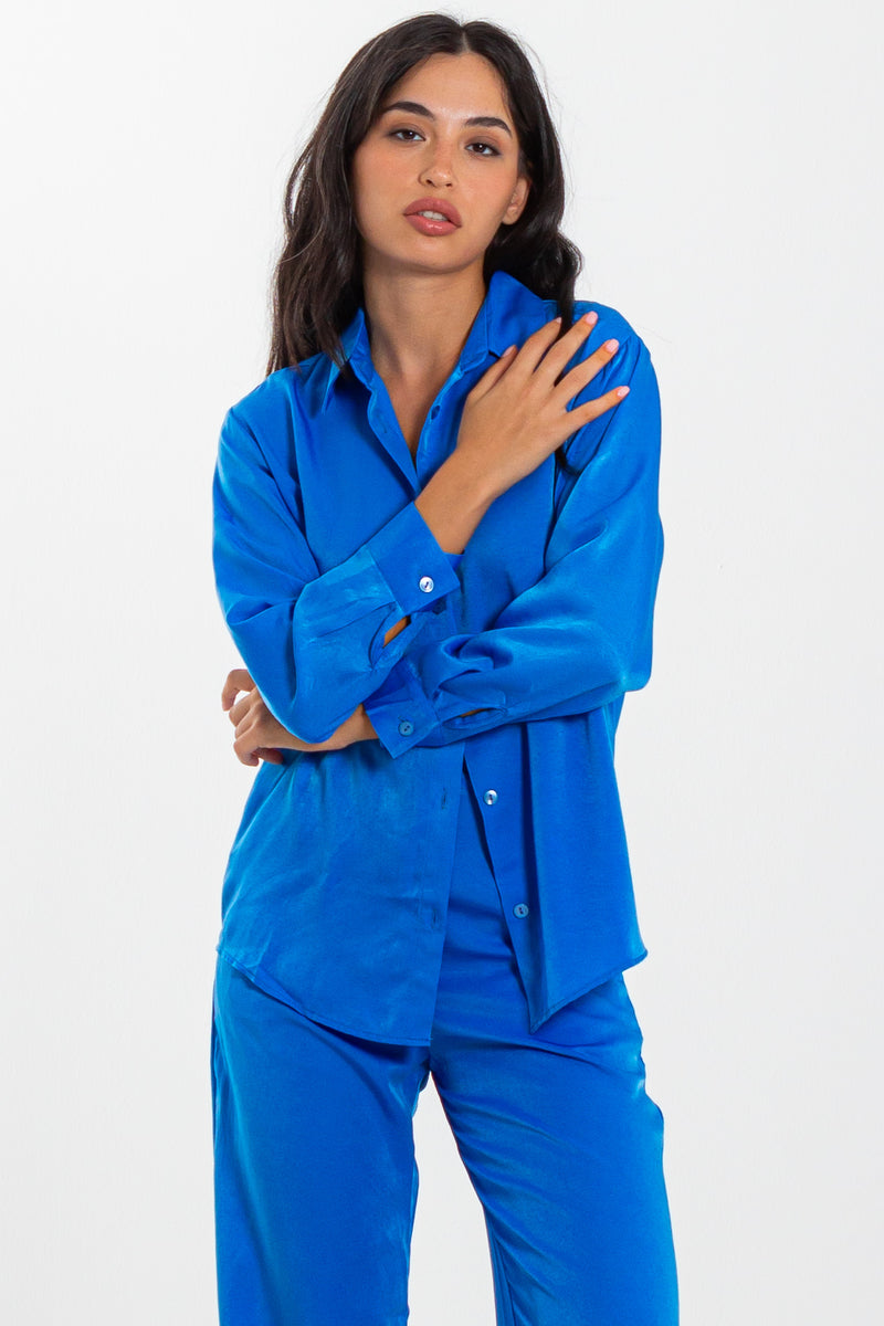 FLOWING SATIN SHIRT SET