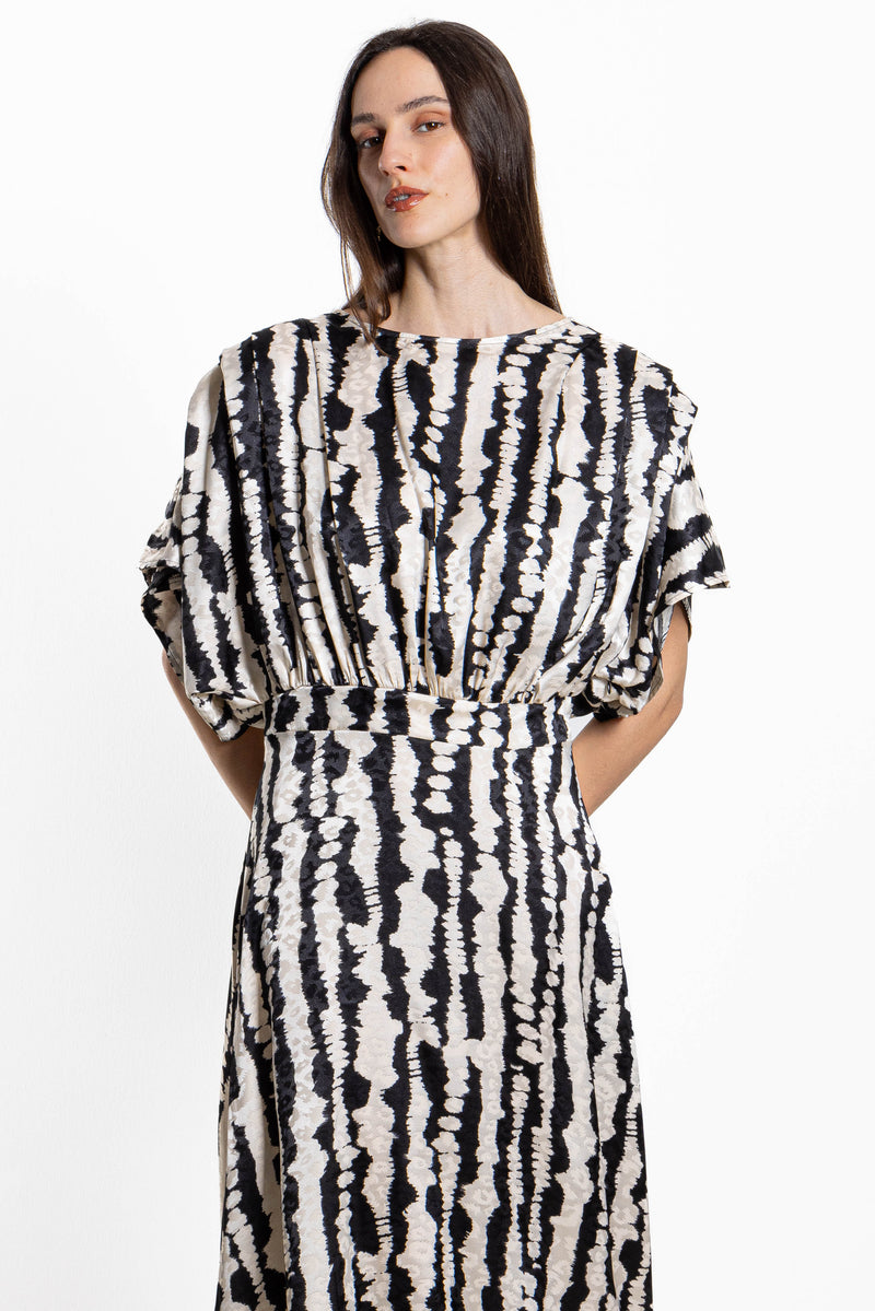 ABSTRACT PRINT SATIN DRESS