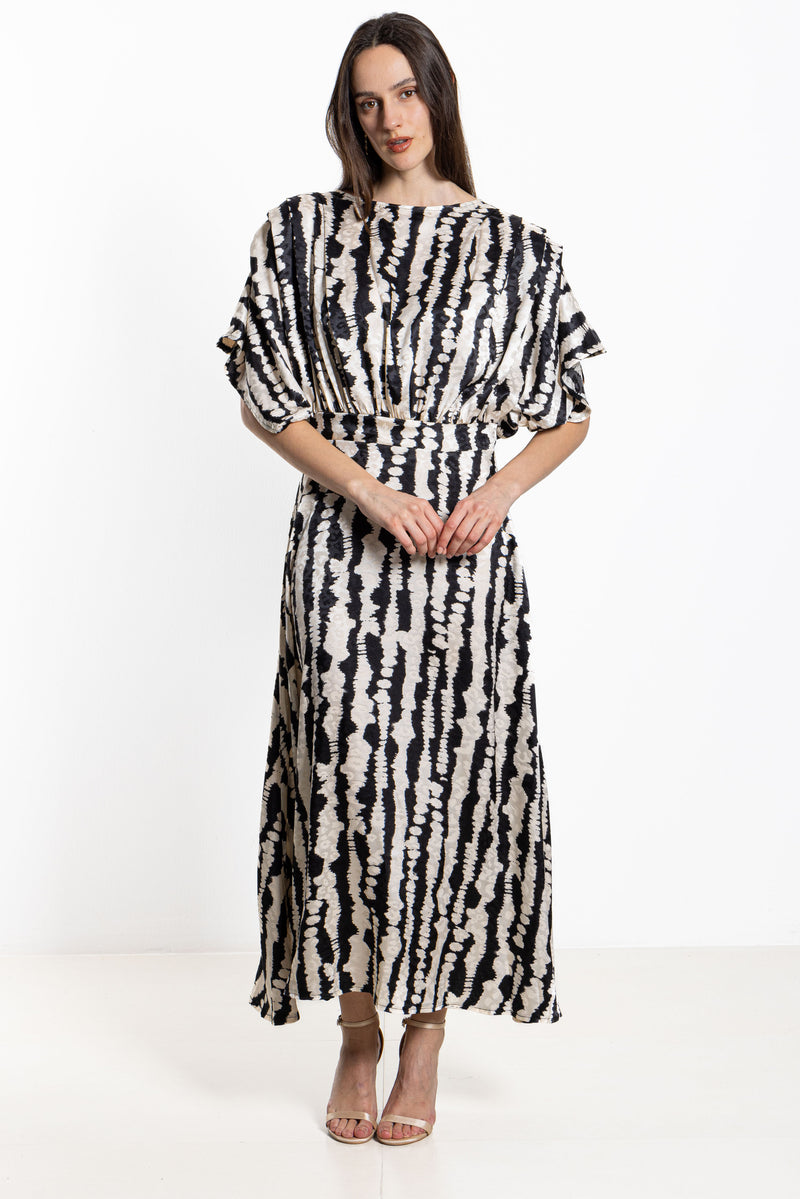 ABSTRACT PRINT SATIN DRESS