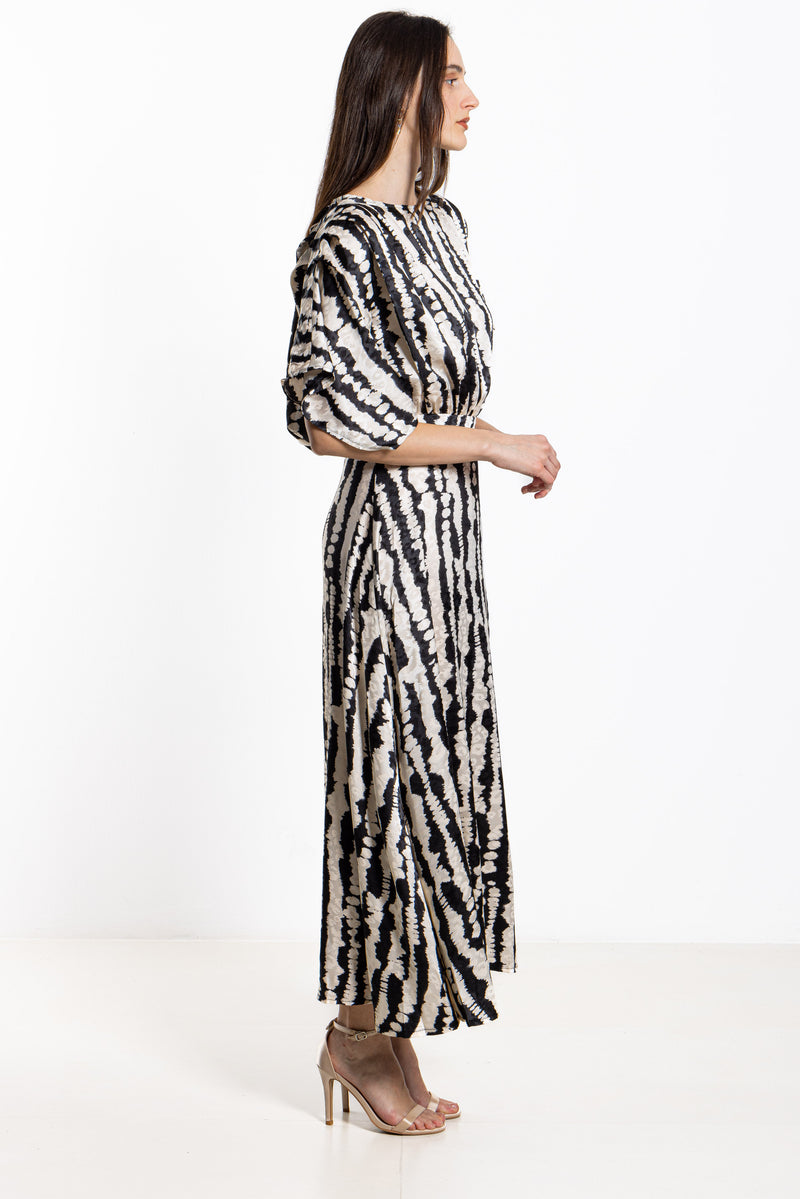 ABSTRACT PRINT SATIN DRESS