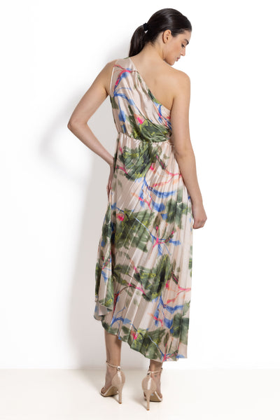 ONE SHOULDER PRINTED SATIN DRESS