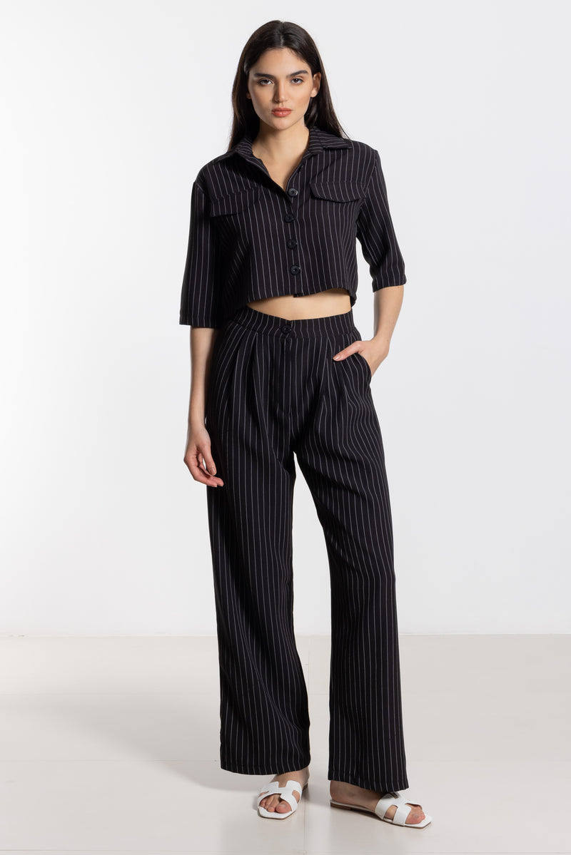 STRIPED CROP SHIRT SET