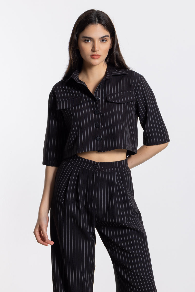 STRIPED CROP SHIRT SET