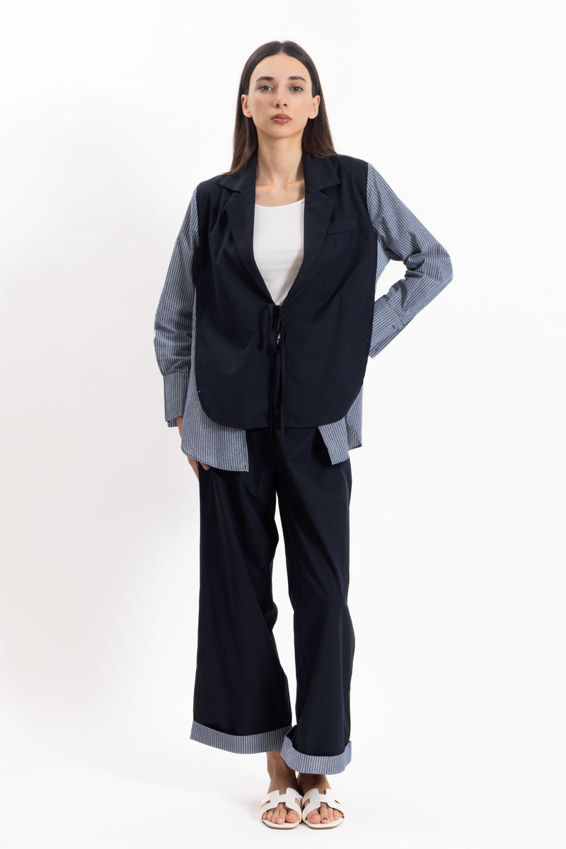 DETAILED STRIPED BLAZER SET