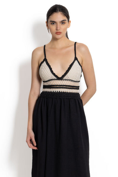 DETAILED CONTRAST CROCHET DRESS