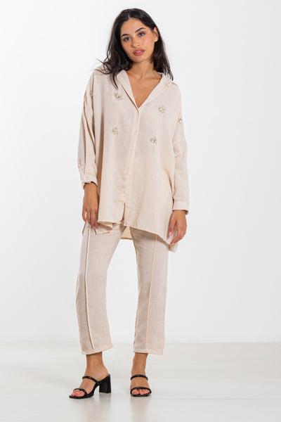 SEQUINNED LINEN SHIRT SET