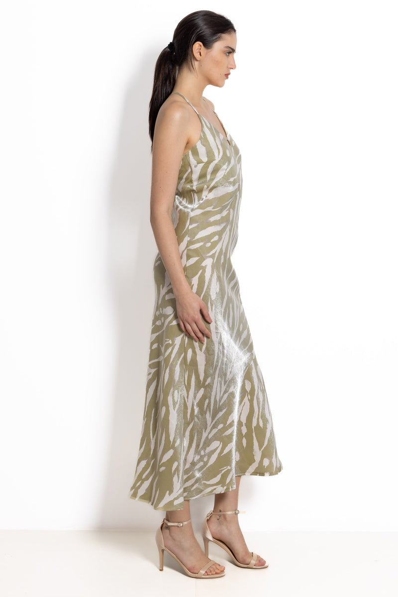 PRINTED SAND WASH SATIN DRESS