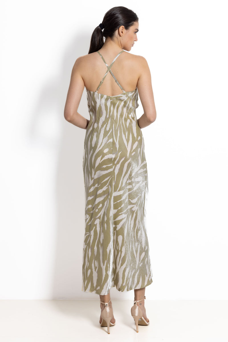 PRINTED SAND WASH SATIN DRESS