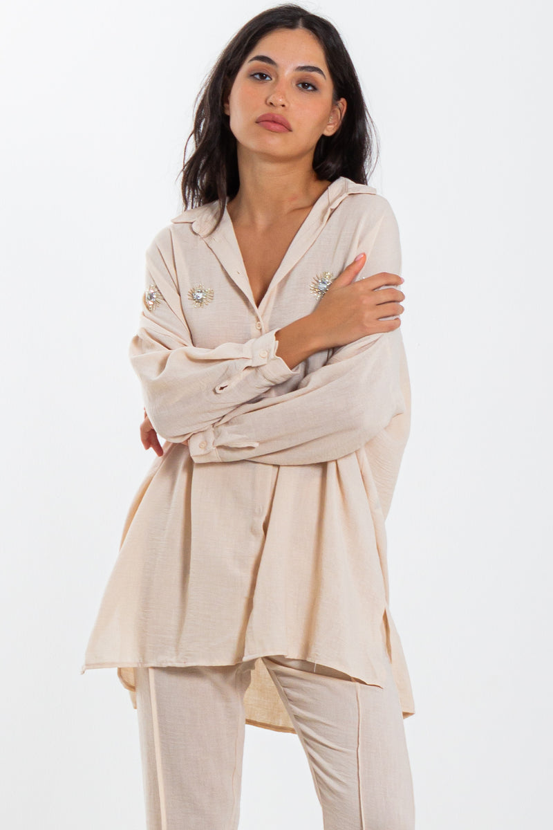 SEQUINNED LINEN SHIRT SET