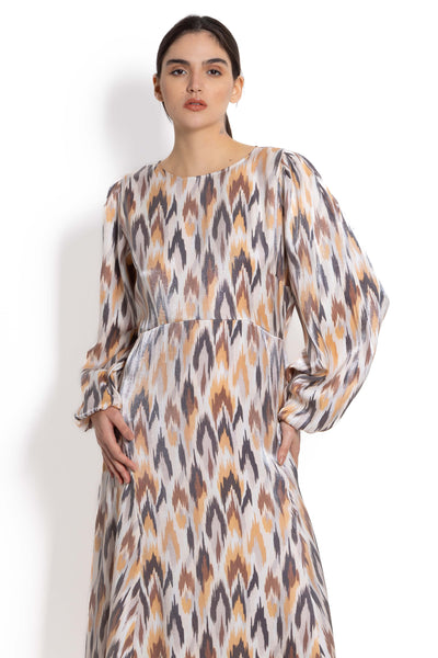 ABSTRACT PRINT SATIN DRESS