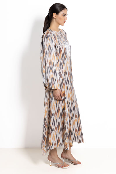 ABSTRACT PRINT SATIN DRESS