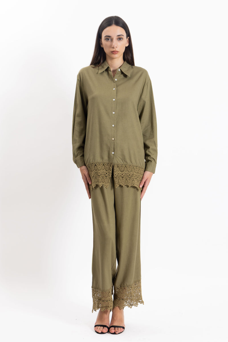 DETAILED LINEN BLEND SHIRT SET