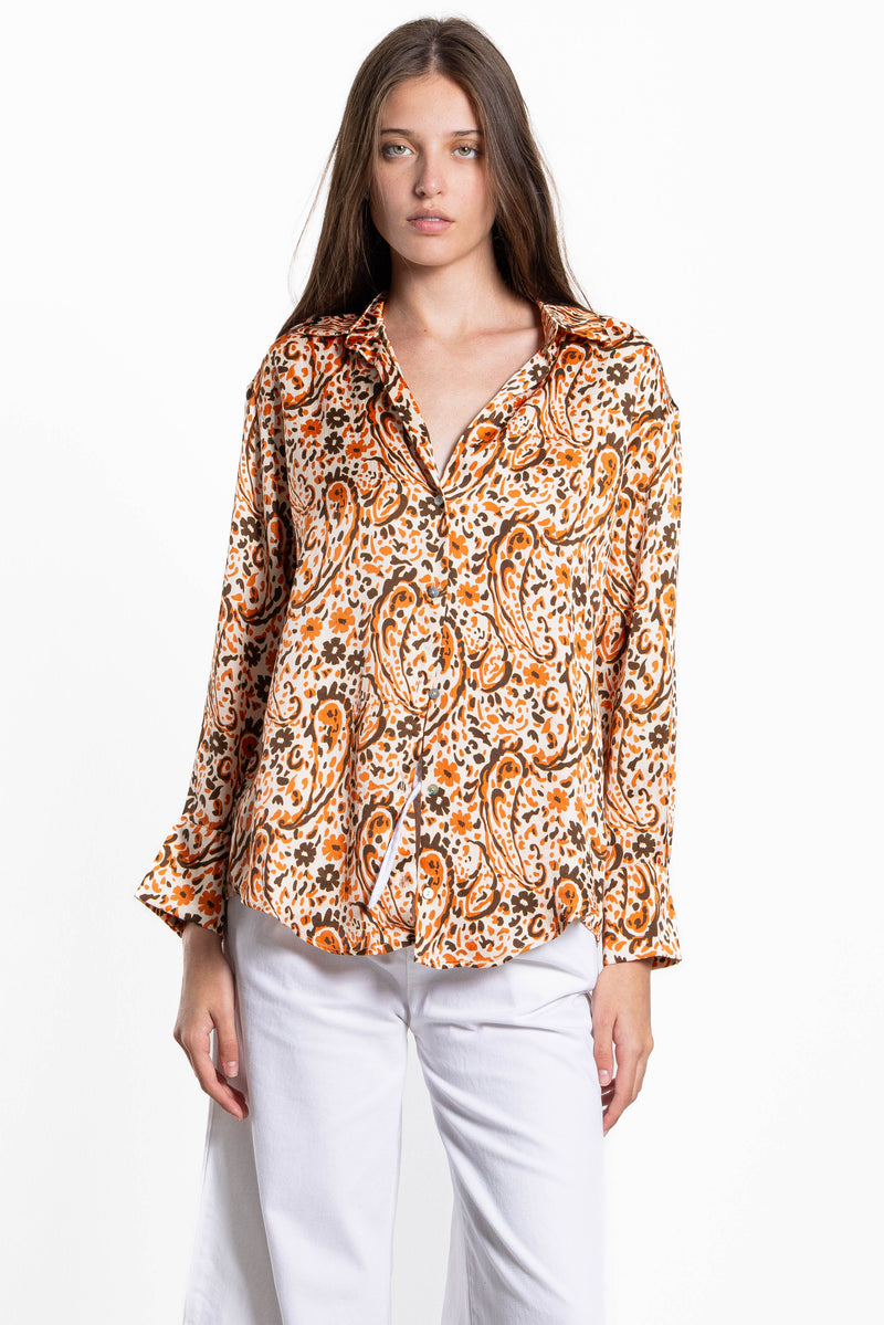 ABSTRACT PRINT SATIN SHIRT