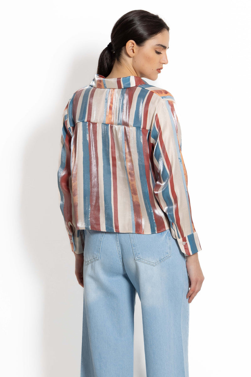 STRIPED SATIN CROP SHIRT