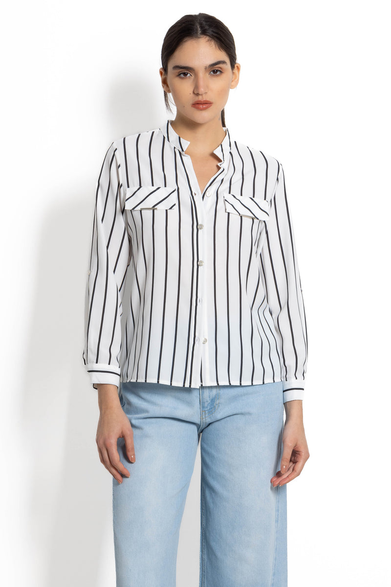 DETIALED STRIPED BLOUSE