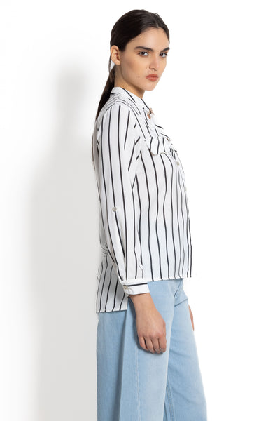 DETIALED STRIPED BLOUSE