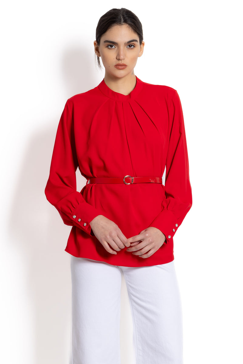 DETAIL BELTED CHIFFON TOP