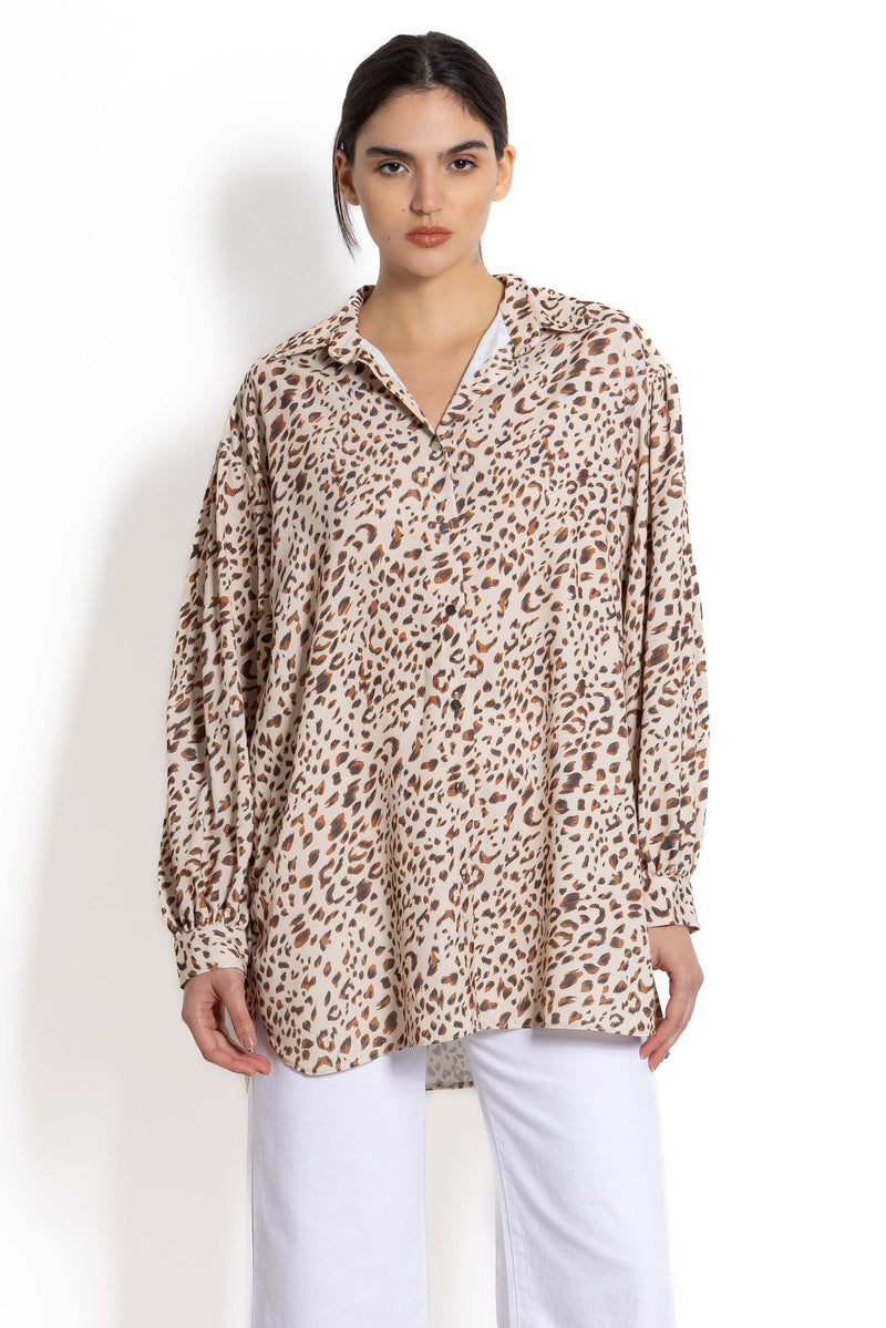 ABSTRACT PRINT SATIN SHIRT