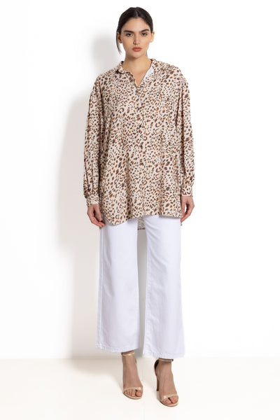 ABSTRACT PRINT SATIN SHIRT