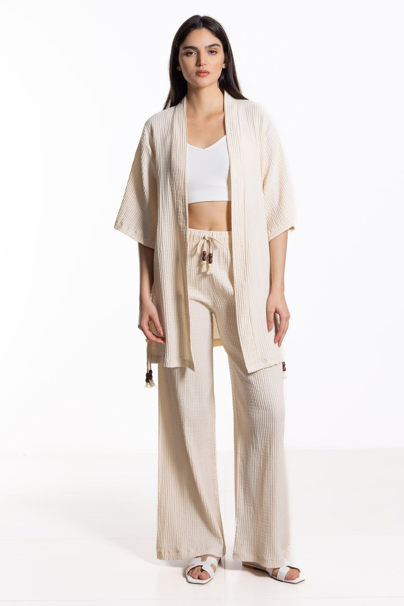 CREASED-EFFECT COTTON KIMONO SET