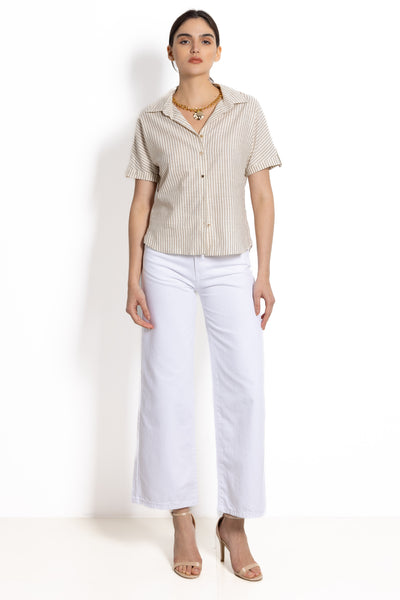 LINEN BLEND SHIRT WITH NECKLACE