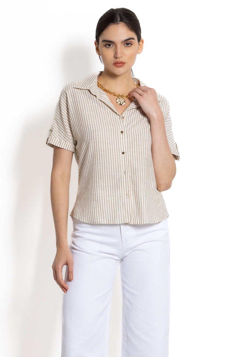 LINEN BLEND SHIRT WITH NECKLACE