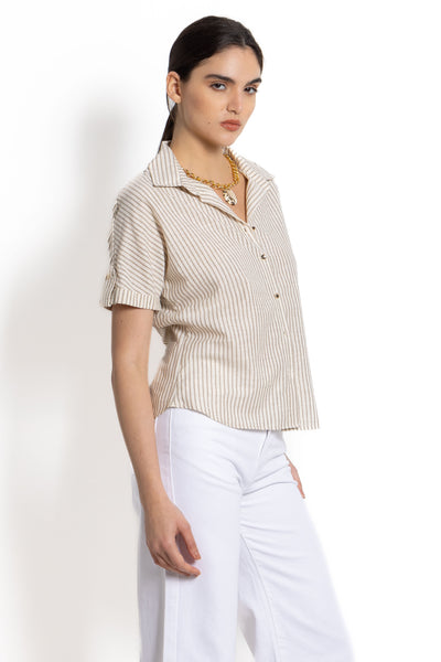 LINEN BLEND SHIRT WITH NECKLACE