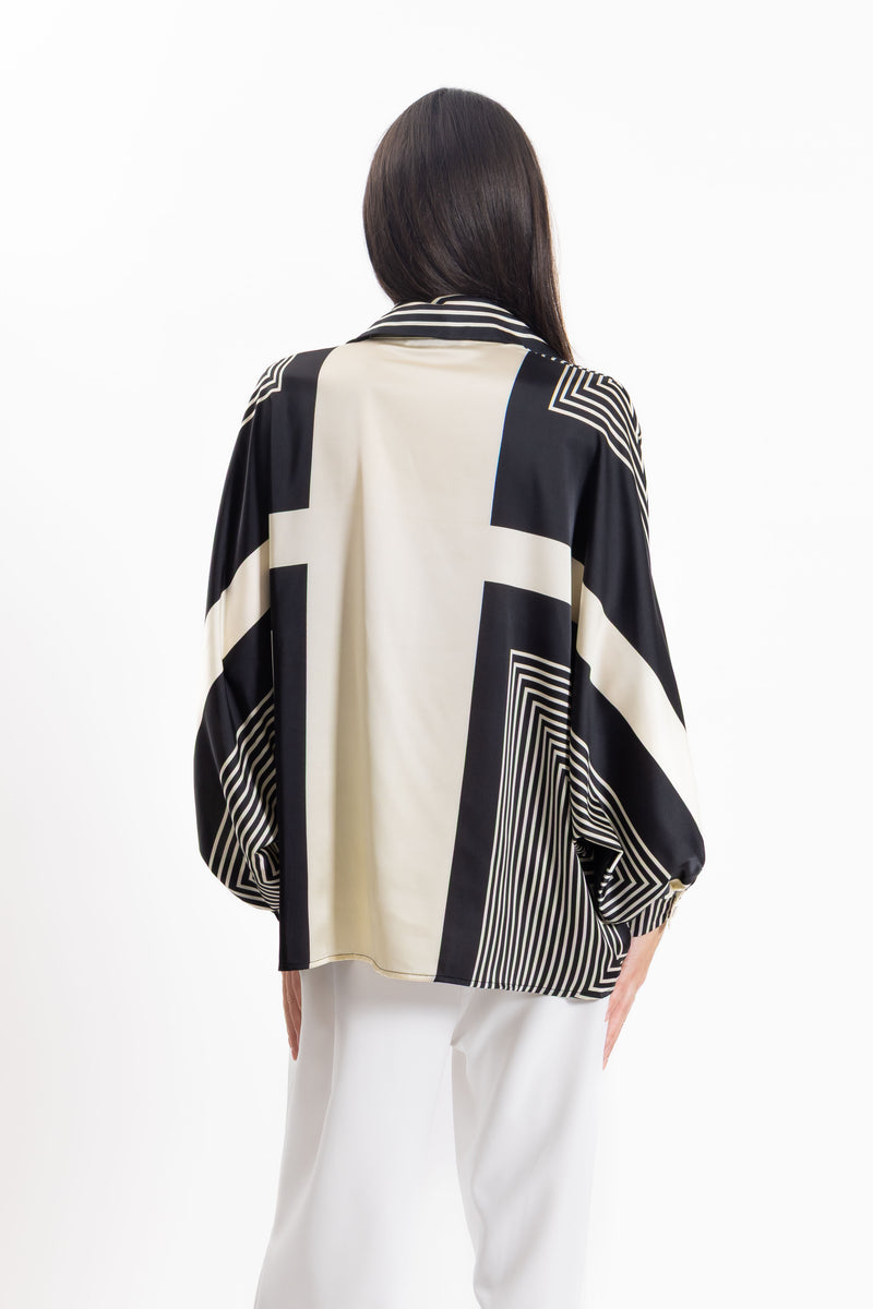ABSTRACT SATIN PRINT SHIRT