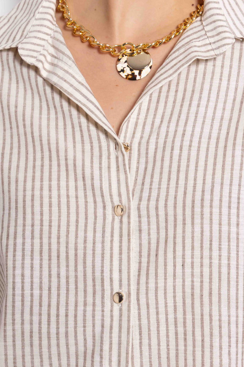 LINEN BLEND SHIRT WITH NECKLACE