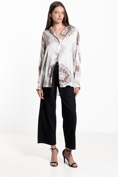 ABSTRACT PRINT SATIN SHIRT