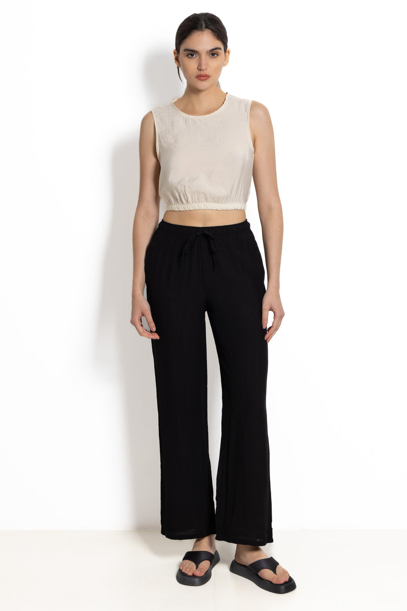 TEXTURED LINEN BLEND CROP TOP