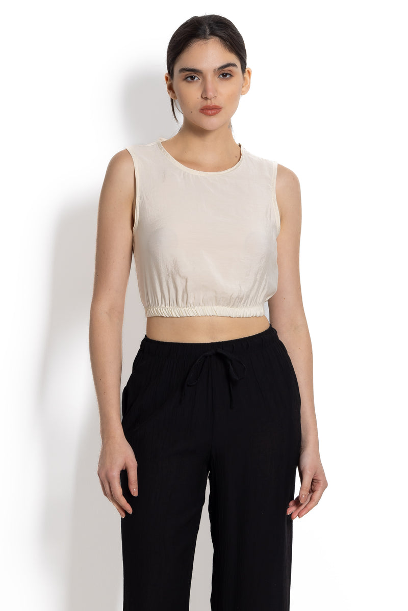 TEXTURED LINEN BLEND CROP TOP