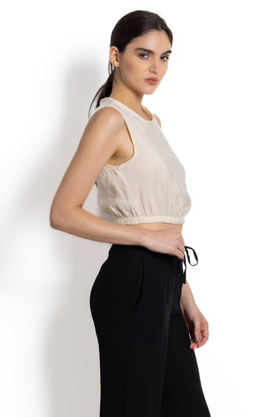 TEXTURED LINEN BLEND CROP TOP