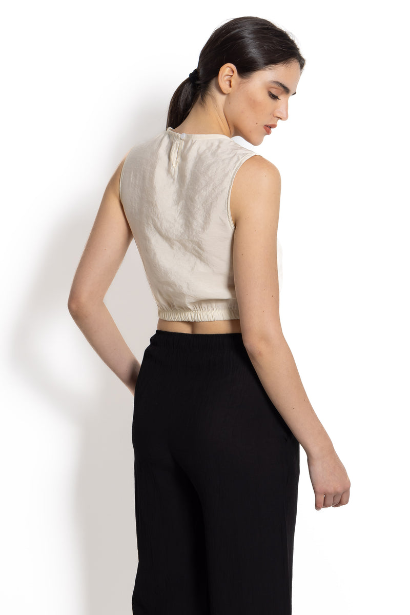 TEXTURED LINEN BLEND CROP TOP