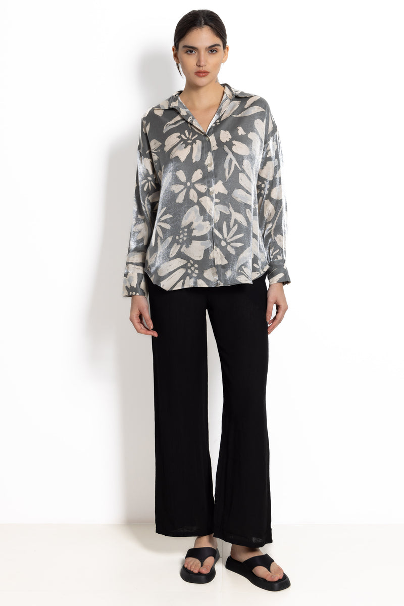 FLORAL PRINTED SATIN SHIRT