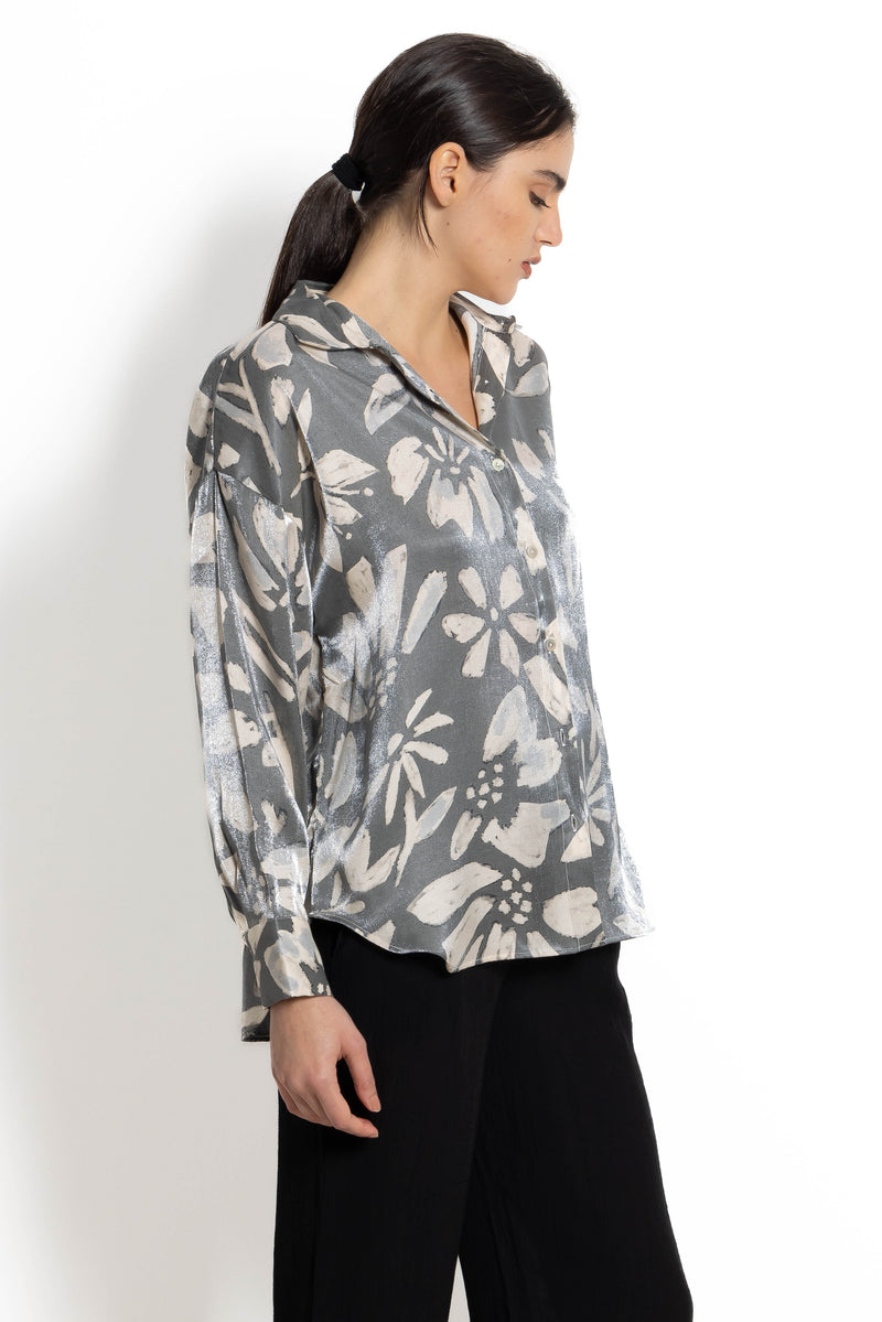 FLORAL PRINTED SATIN SHIRT