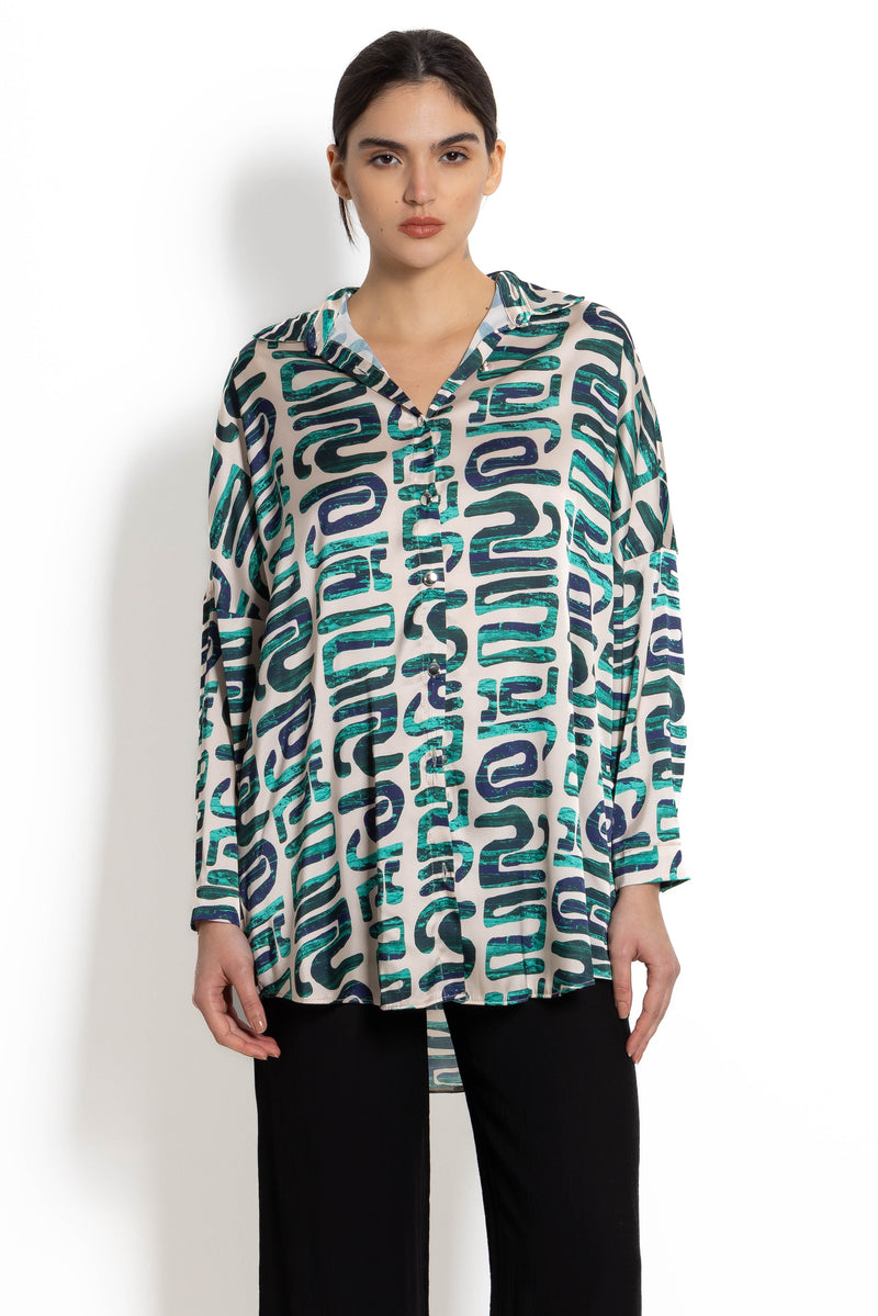 ABSTRACT PRINT SATIN SHIRT