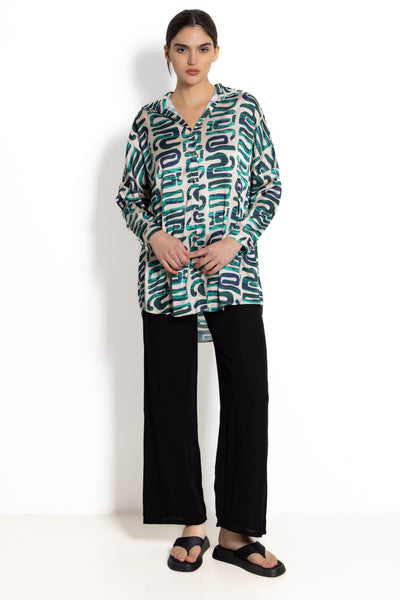 ABSTRACT PRINT SATIN SHIRT