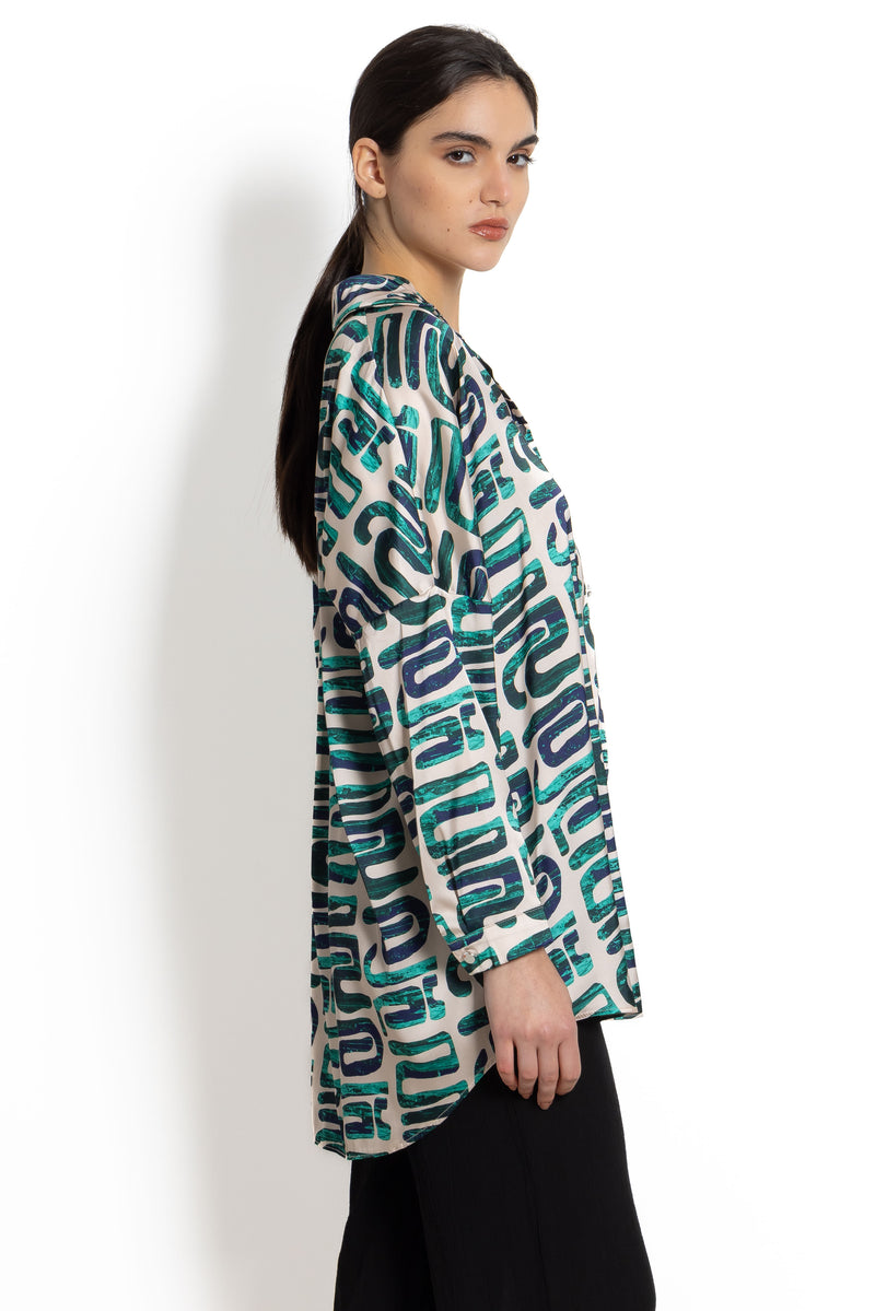 ABSTRACT PRINT SATIN SHIRT