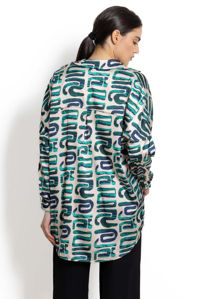 ABSTRACT PRINT SATIN SHIRT