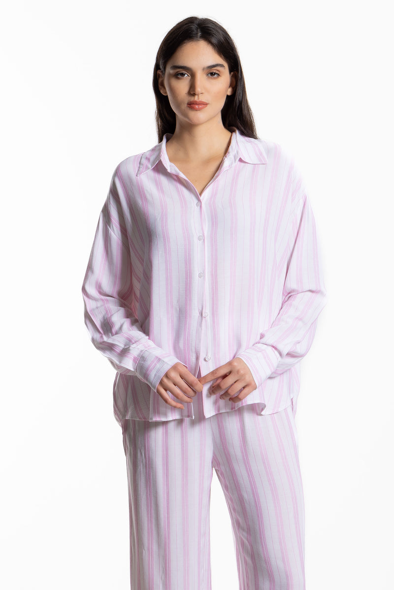 STRIPED LINEN BLEND SHIRT SET