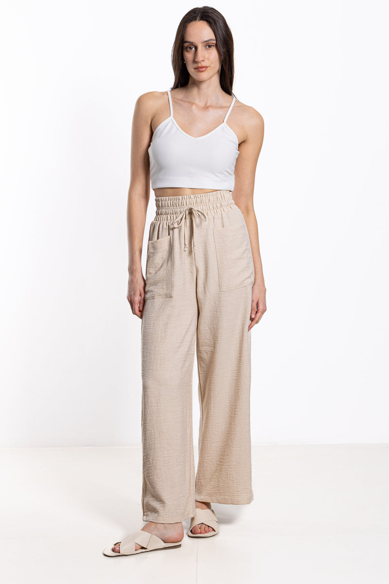 LINEN BLEND HIGH-WAIST TROUSERS