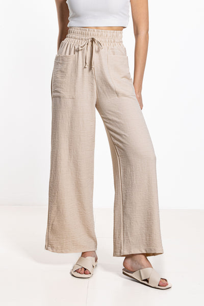 LINEN BLEND HIGH-WAIST TROUSERS